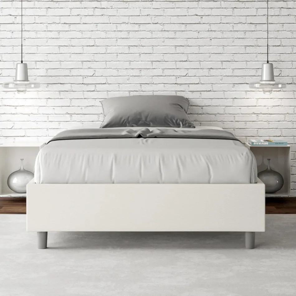 Queen-Sized Bed 140x200 cm Upholstered in Faux Leather Made in Italy - Athlete Viadurini
