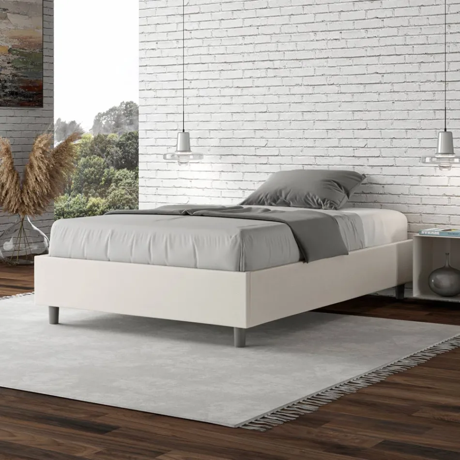 Queen-Sized Bed 140x200 cm Upholstered in Faux Leather Made in Italy - Athlete Viadurini