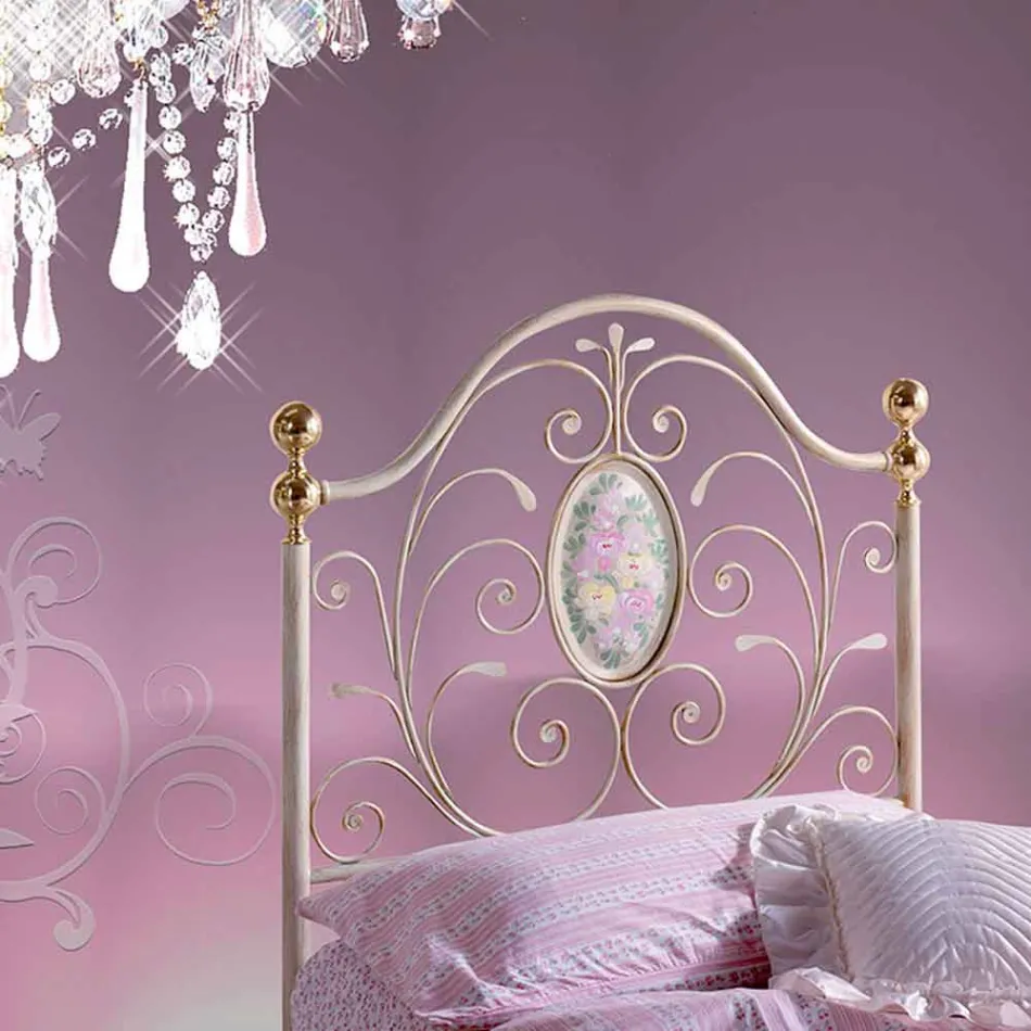 A bed and a Half Square Wrought Iron Turquoise Viadurini