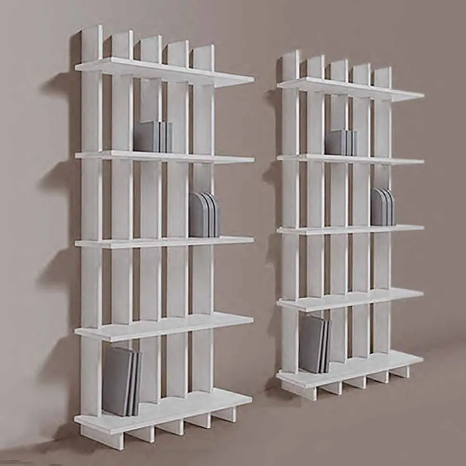 Shabby Chic Wall Bookcase in Design White Ash Wood - Babele Viadurini