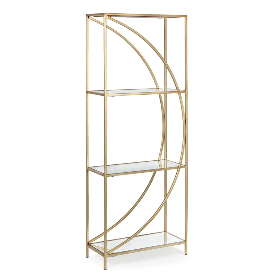 High Steel Bookcase and 3 Glass Shelves Elegant Design - Noralea Viadurini