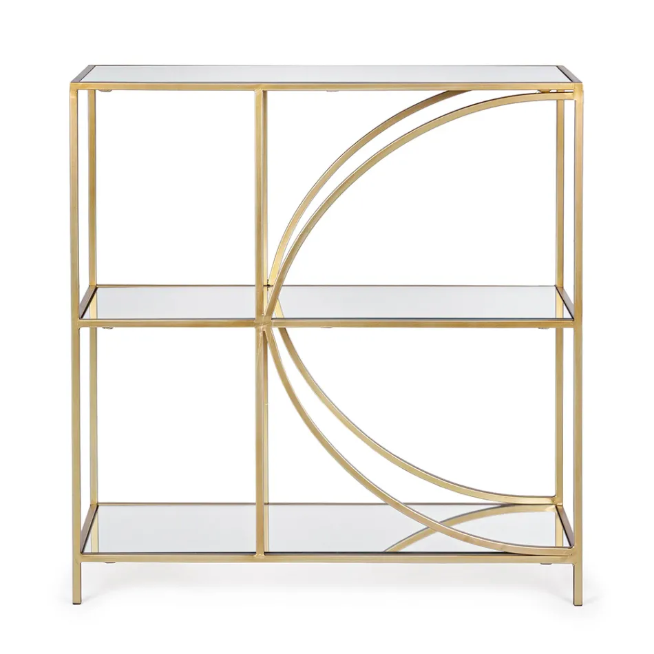 Low Steel Bookcase and 3 Glass Shelves Elegant Design - Noralea Viadurini
