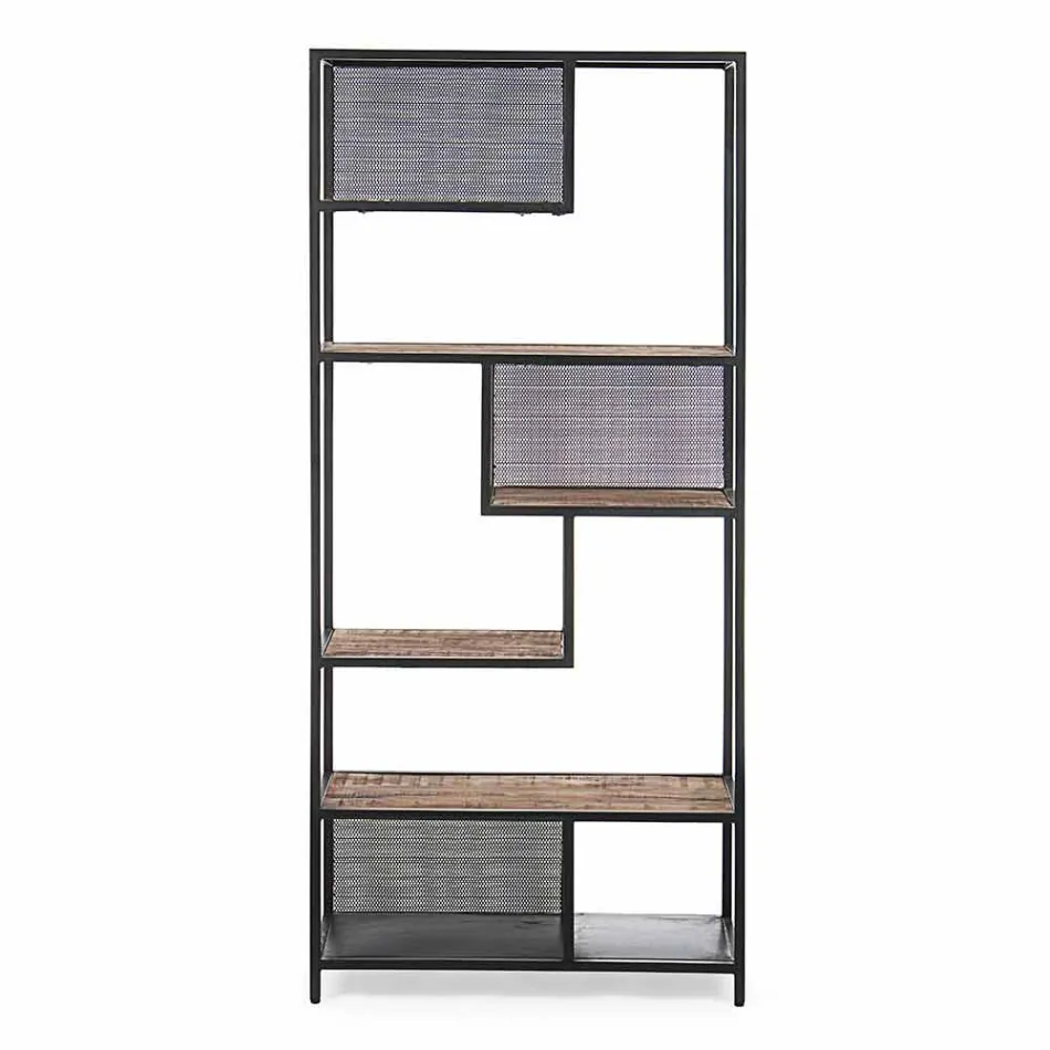 Homemotion Floor Bookcase in Painted Steel with Wooden Shelves - Borino Viadurini