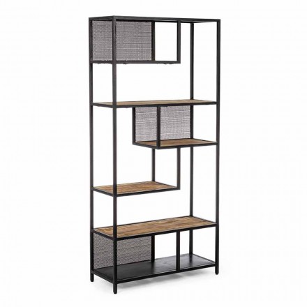 Homemotion Floor Bookcase in Painted Steel with Wooden Shelves - Borino Viadurini