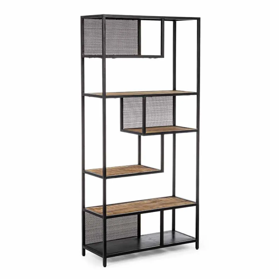 Homemotion Floor Bookcase in Painted Steel with Wooden Shelves - Borino Viadurini