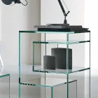 Freestanding Low Living Room Display Bookcase in Extra-clear Glass - Linzy Viadurini