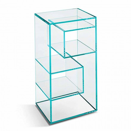 Freestanding Low Living Room Display Bookcase in Extra-clear Glass - Linzy Viadurini