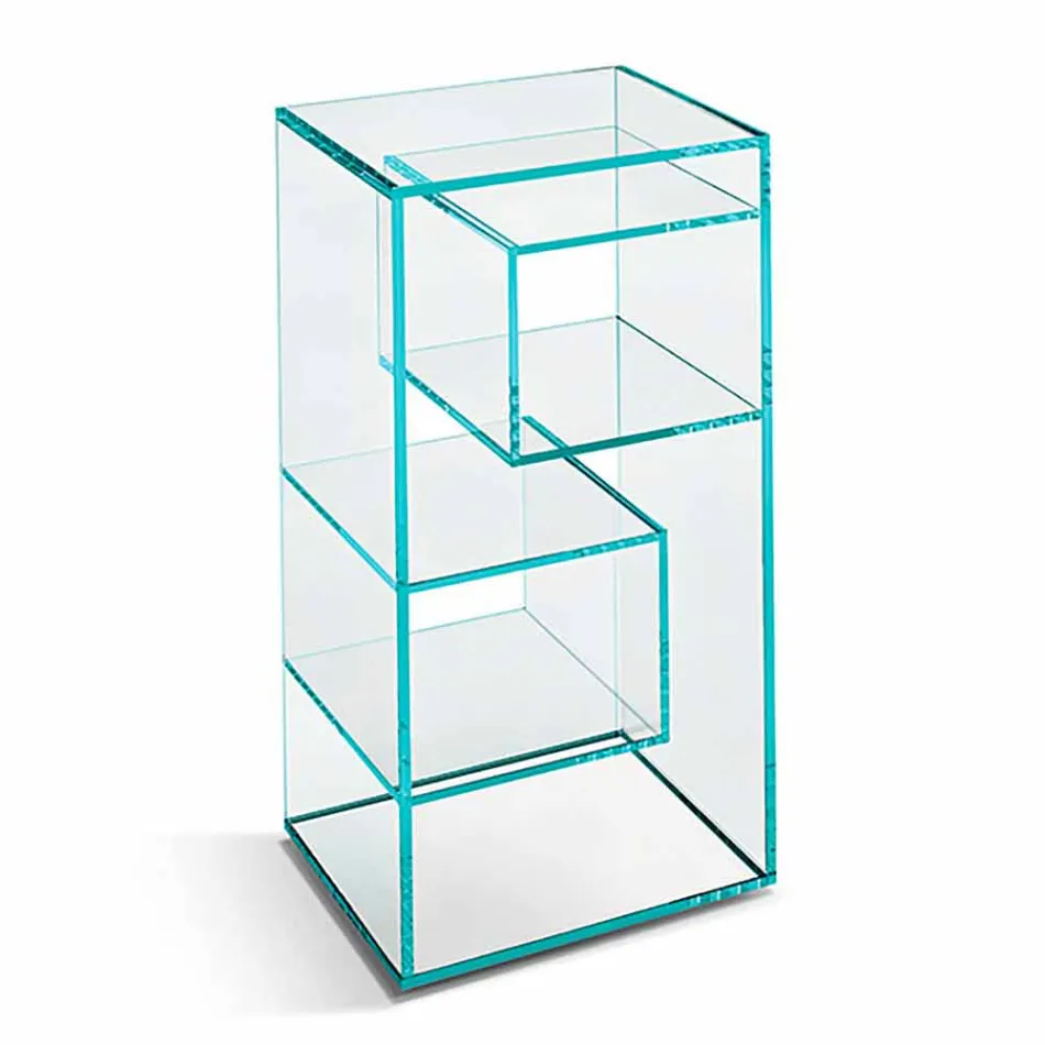 Freestanding Low Living Room Display Bookcase in Extra-clear Glass - Linzy Viadurini