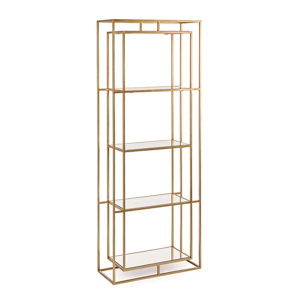 Freestanding Steel and Glass Shelves Bookcase Elegant Design - Noralea Viadurini