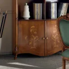 Bookcase in Inlaid Bassano Walnut Wood with Doors Made in Italy - Commodo Viadurini