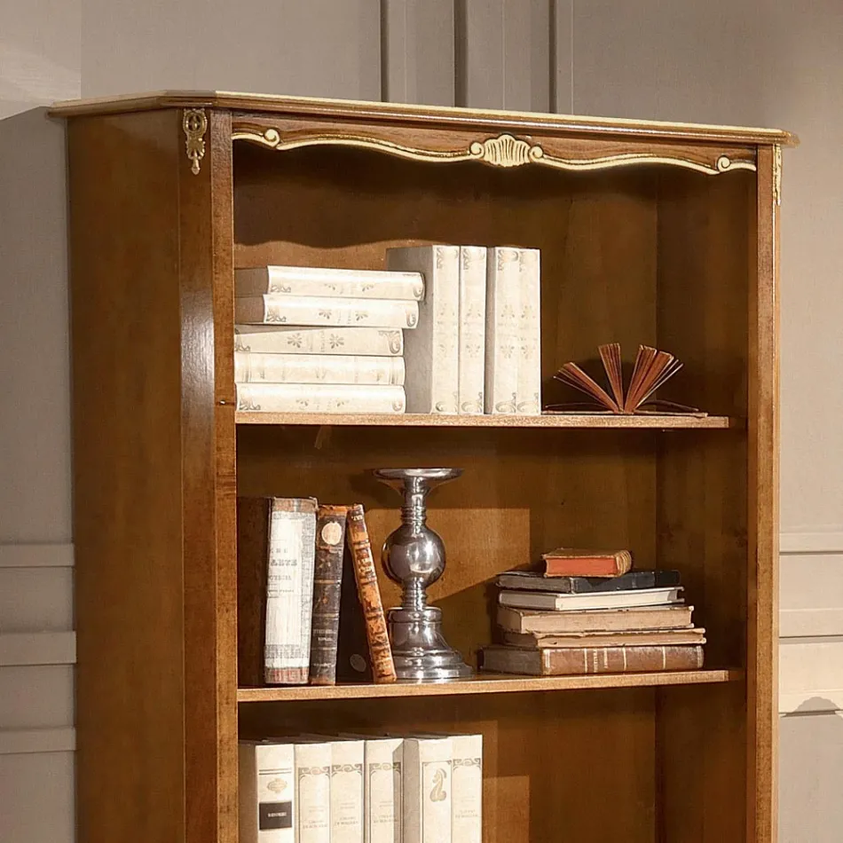 Classic Style Walnut Wood Bookcase with Drawer Made in Italy - Ronald Viadurini