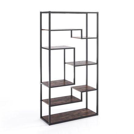 Bookcase in metal and wooden shelves - lead Viadurini