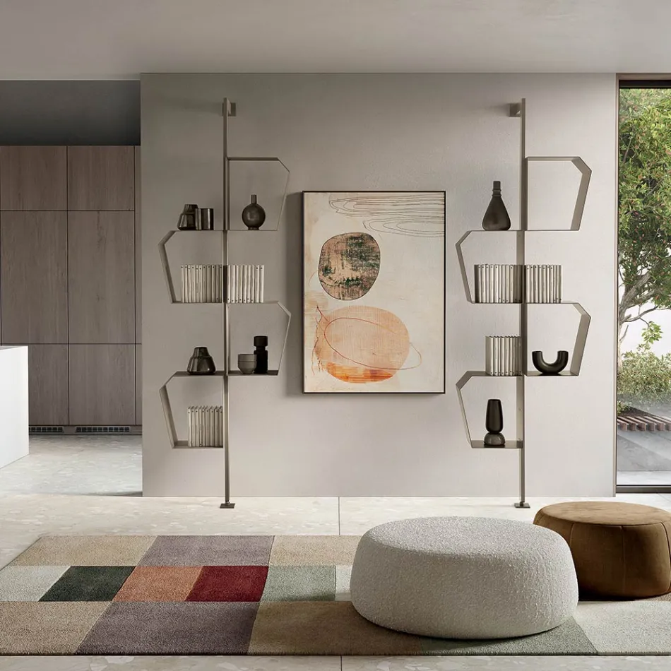 Painted Metal Bookcase with Adjustable Legs Made in Italy - Fernanda Viadurini