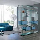 Double Extra-clear Glass Living Room Bookcase with or without Drawers - Linzy Viadurini