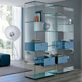Living room bookcase in extra-clear glass with or without drawers Made in Italy - Linzy