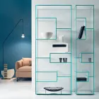 Single Column Bookcase in Extra-clear or Smoked Glass for Living Room - Linzy Viadurini