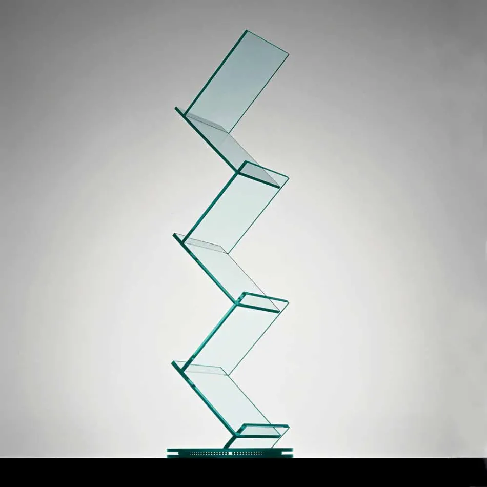 Vertical Bookcase in Transparent Glass for Freestanding Living Room - Brugo Viadurini
