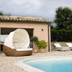 Garden Sun Lounger with Polyrattan Canopy - Colin Viadurini