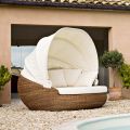 Garden Sun Lounger with Polyrattan Canopy - Colin