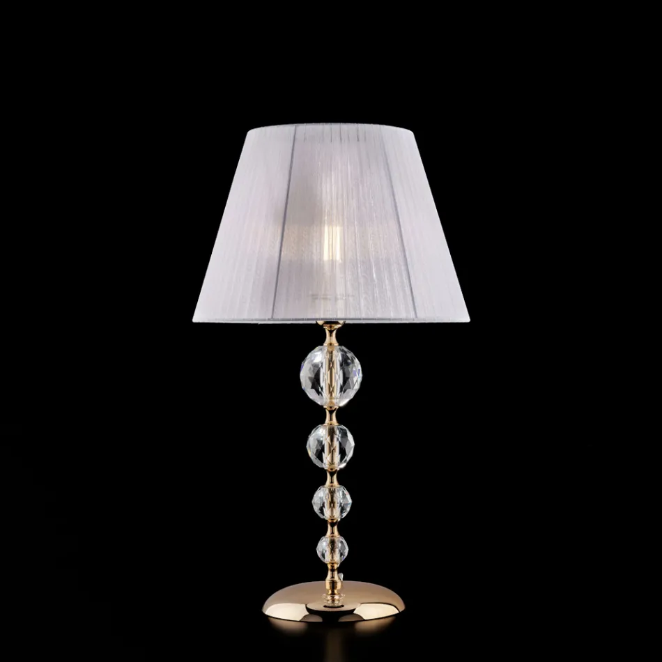 Gilded Iron and Crystal Lamp with Made in Italy Lampshade - Madrid Viadurini