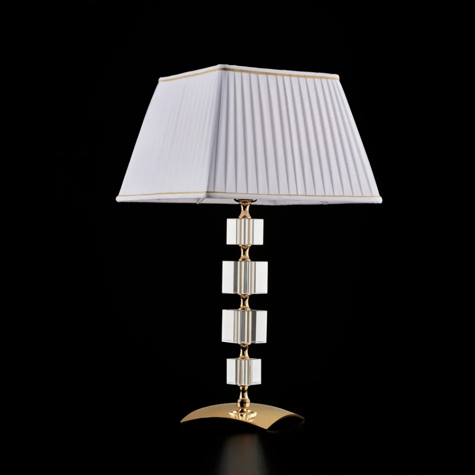 Gilded Iron and Crystal Table Lamp with Made in Italy Lampshade - Innsbruck Viadurini