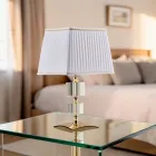 Gilded Iron and Crystal Table Lamp with Made in Italy Lampshade - Innsbruck Viadurini