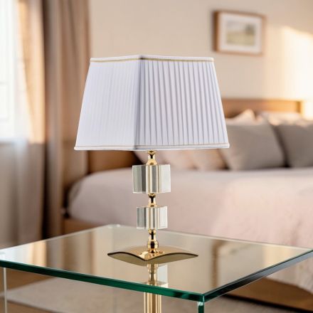 Gilded Iron and Crystal Table Lamp with Made in Italy Lampshade - Innsbruck Viadurini