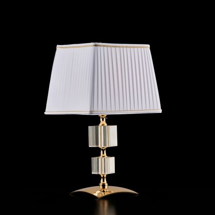 Gilded Iron and Crystal Table Lamp with Made in Italy Lampshade - Innsbruck Viadurini