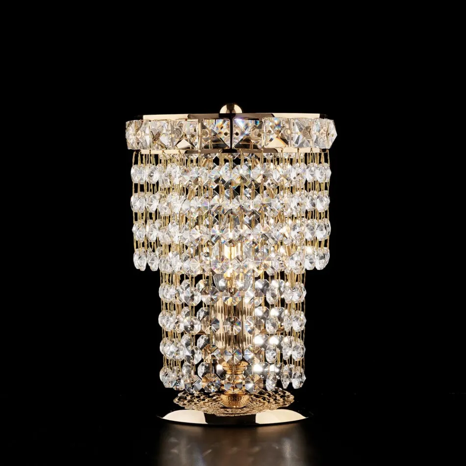 Made in Italy Iron and Gold Table Lamp with Rhinestones for Interior Decor - Baviera Viadurini