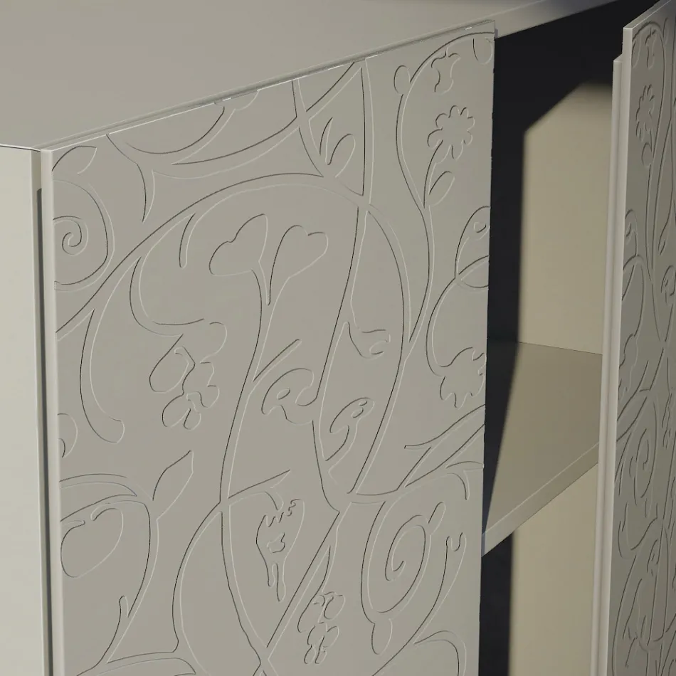 Sideboard 4 Doors in Mud Lacquered Mdf with Bas-relief Made in Italy - Lolla Viadurini