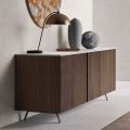 Sideboard with 2 Doors for Living Room, in Ecological Wood and Metal Top in Marble - Brown