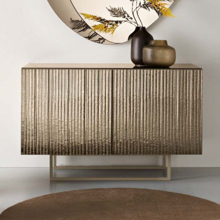 Two-Door Sideboard in Melamine Coated with Ribbed Glass Made in Italy - Ninfa Viadurini