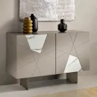Sideboard with 2 Doors in Lacquered MDF with Pantograph and Marble Effect Glass Inserts - Danila Viadurini