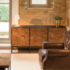 Sideboard with 3 Doors in Patchwork Recycled Wood and Metal Structure - Slide Viadurini