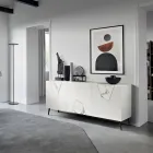 Sideboard with 3 Doors in Lacquered MDF with Pantograph and Marble Effect Glass Inserts - Danila Viadurini