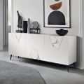Sideboard with 3 Doors in Lacquered Pantographed MDF and Marble-Effect Glass Inserts - Danila