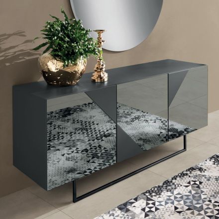 Sideboard with 3 Lacquered MDF Doors Covered in Mirror Glass - Diletta Viadurini