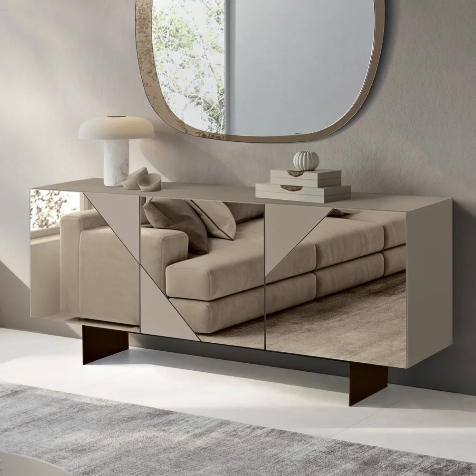 Sideboard with 3 Lacquered MDF Doors Covered in Mirror Glass - Diletta Viadurini