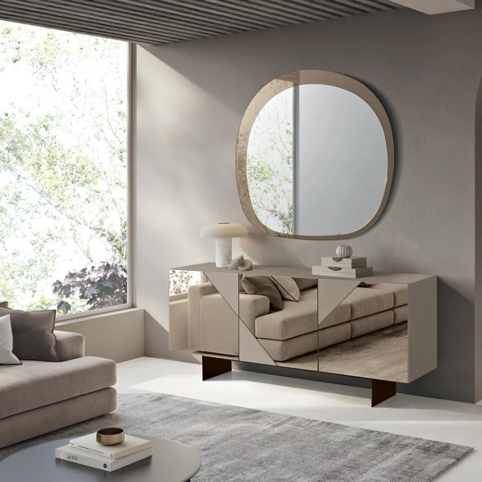 Sideboard with 3 Lacquered MDF Doors Covered in Mirror Glass - Diletta Viadurini