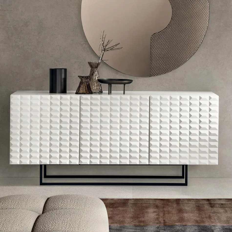 Sideboard with 3 Doors in MDF Covered in Lacquered PVC Made in Italy - Dorotea Viadurini