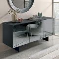 Sideboard with 3 Mirrored Glass Doors and Metal Base - Eleonora