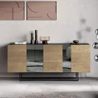 Sideboard with 3 Oak Veneer Doors and Mirror Inserts - Enrica Viadurini