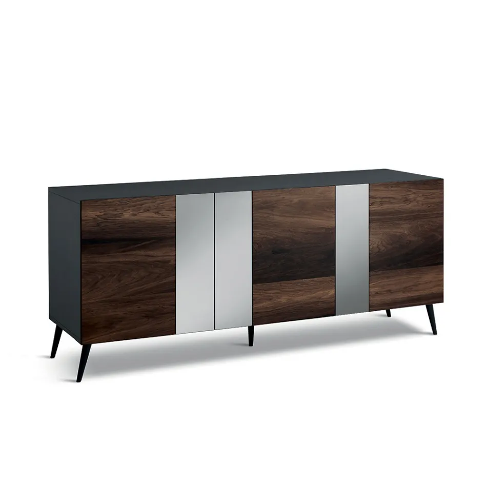 Sideboard with 3 Oak Veneer Doors and Mirror Inserts - Enrica Viadurini
