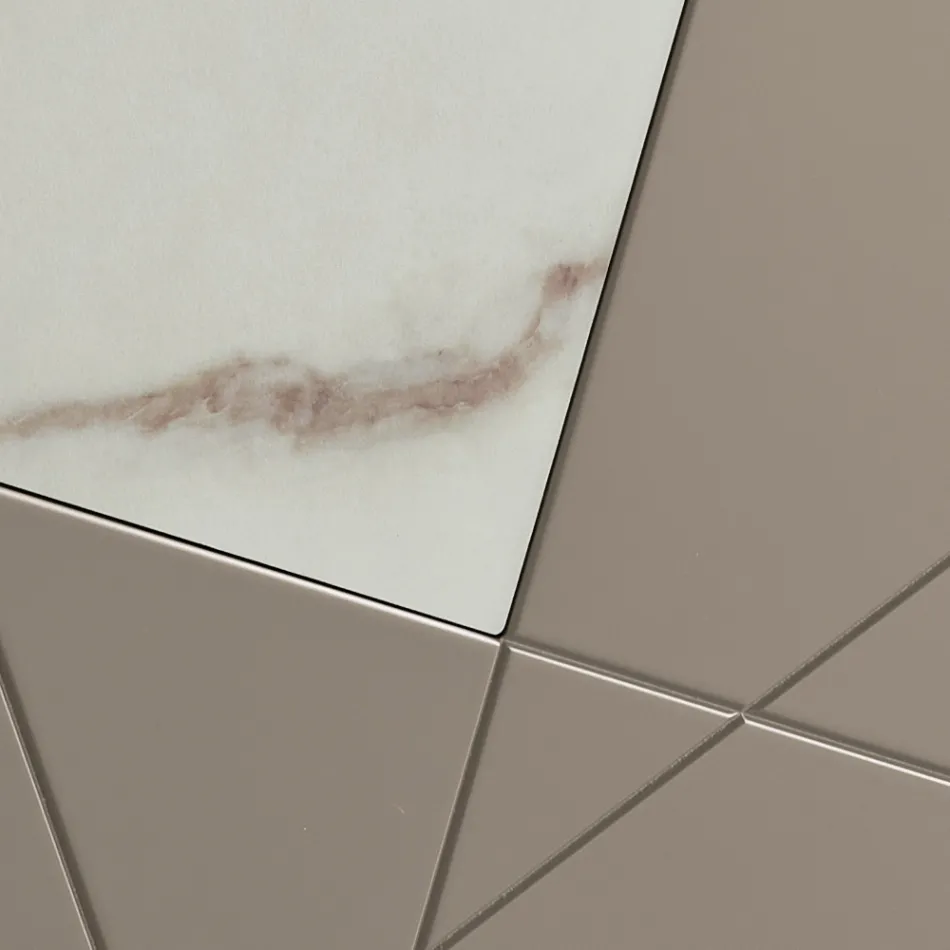 Sideboard with 4 Doors in Lacquered MDF with Pantograph and Marble Effect Glass Inserts - Danila Viadurini