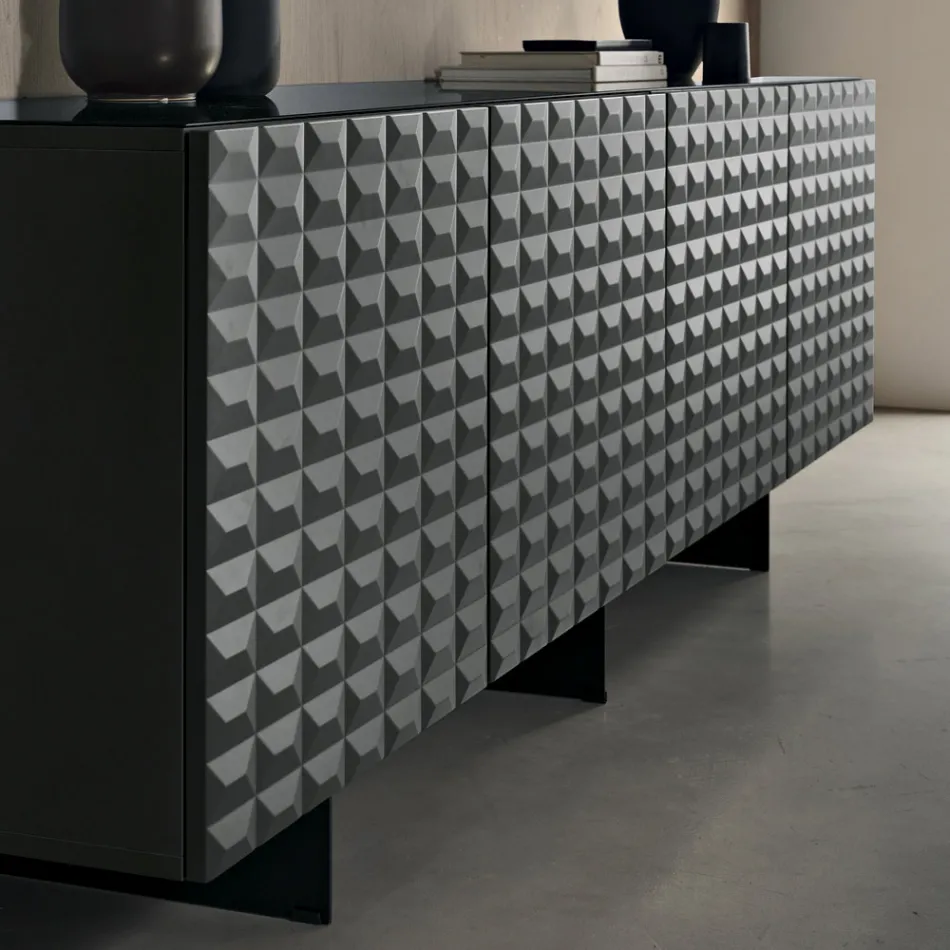 Sideboard with 4 Doors in MDF Covered in Lacquered PVC Made in Italy - Dorotea Viadurini