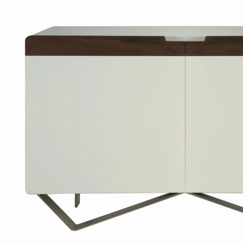 Sideboard with Structure in White Mdf 2 Iron Feet Made in Italy - Coral Viadurini