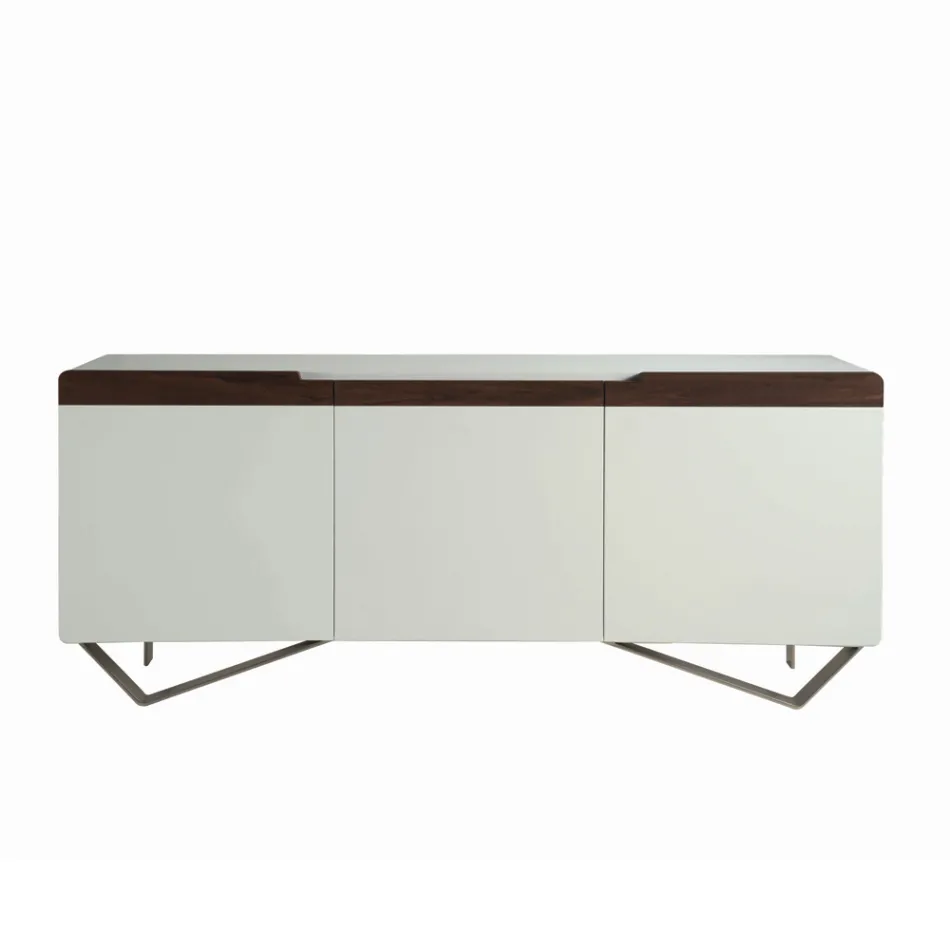 Sideboard with Structure in White Mdf 2 Iron Feet Made in Italy - Coral Viadurini
