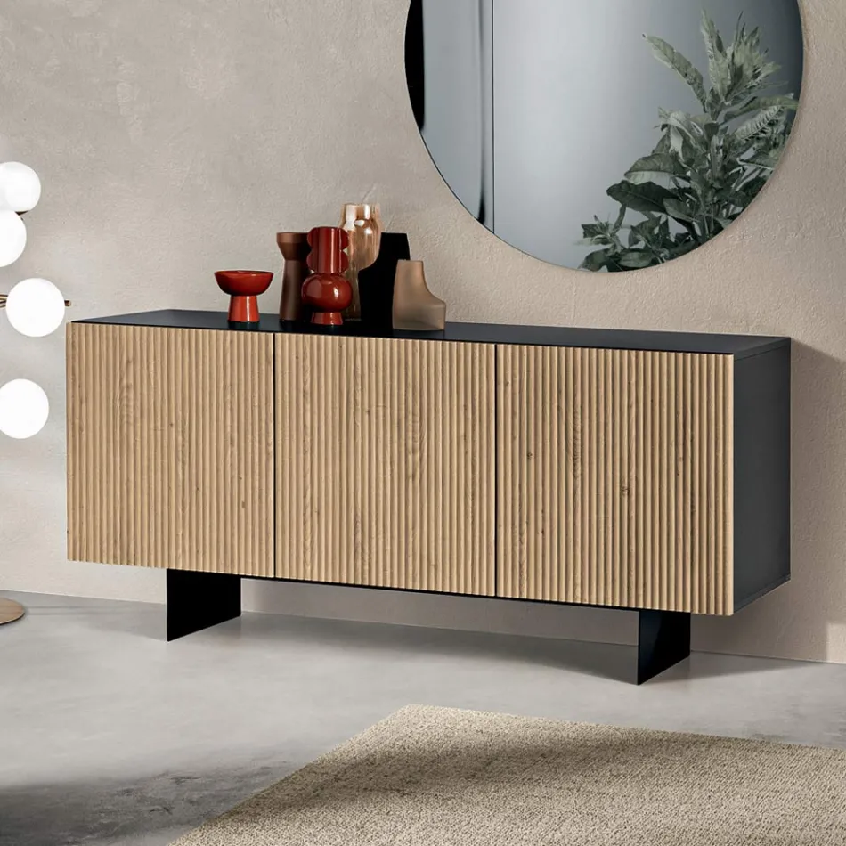 Estella Indoor Sideboard with Laminated Body and PVC-Covered MDF Doors Viadurini