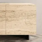 Living Room Sideboard with 2 Doors in Travertine Marble Finish Made in Italy - Jon Viadurini