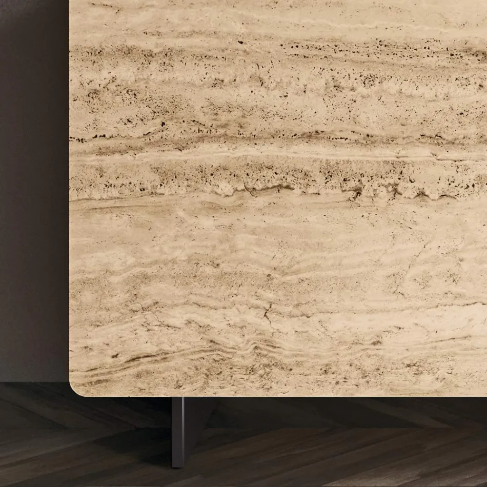 Living Room Sideboard with 2 Doors in Travertine Marble Finish Made in Italy - Jon Viadurini